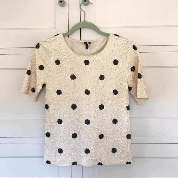 J CREW Polka Dot Sequin Short Sleeve Top XS New - Picture 2 of 8